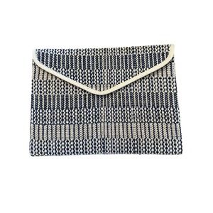 Korissa Woven Clutch,‎ Navy Blue and Cream, Snap Closure, 12" x 8 3/4", NEW